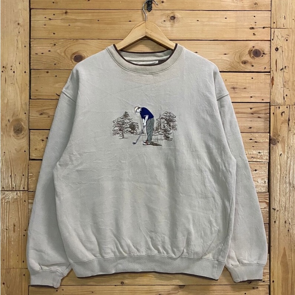 Vintage woodland trail embroidery golf playing crewneck sweatshirt size L